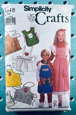 Simplicity 7048 Kids Apron Art Baking Holiday Cowboy Pockets Applique One Size
